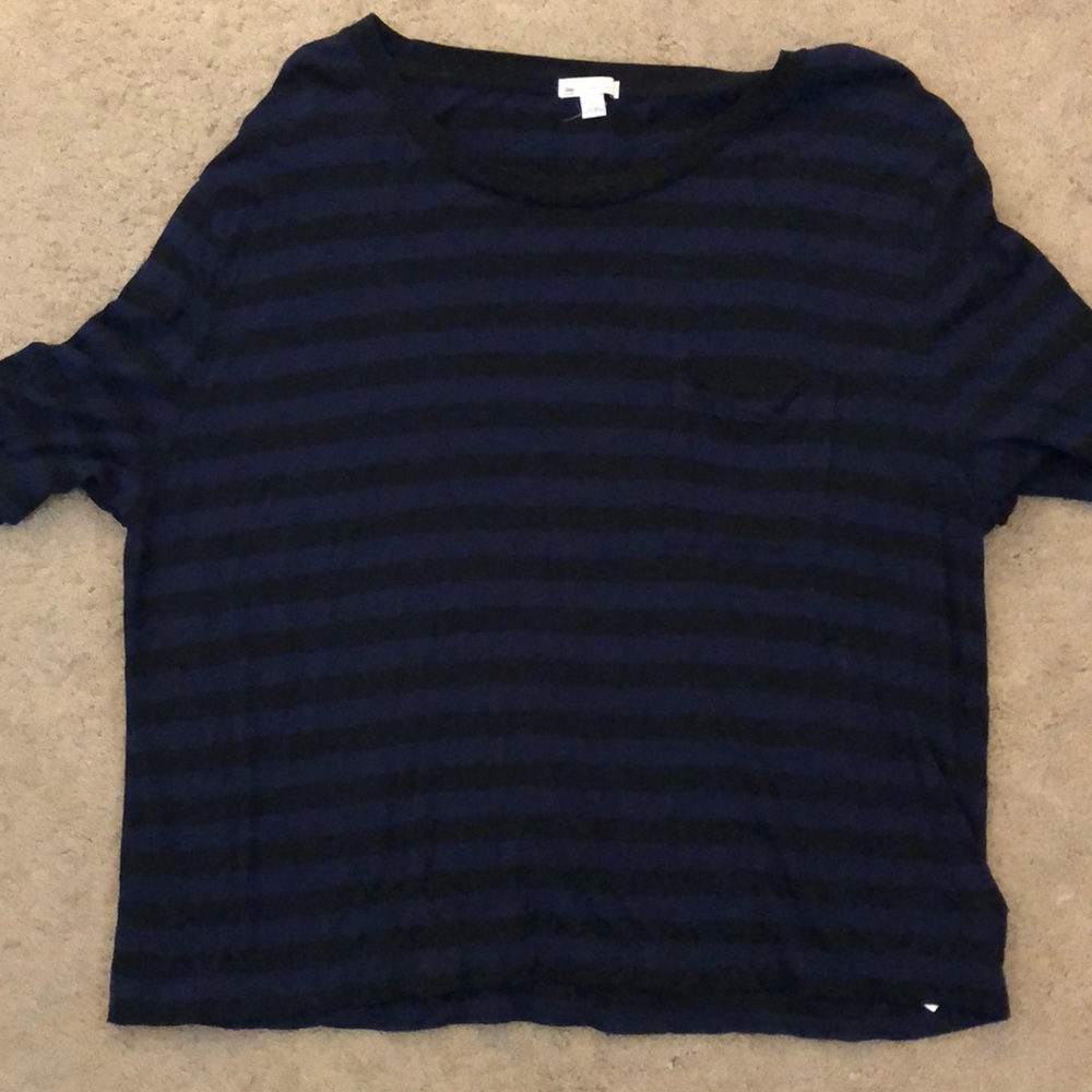 Black and Navy Striped Crop Top